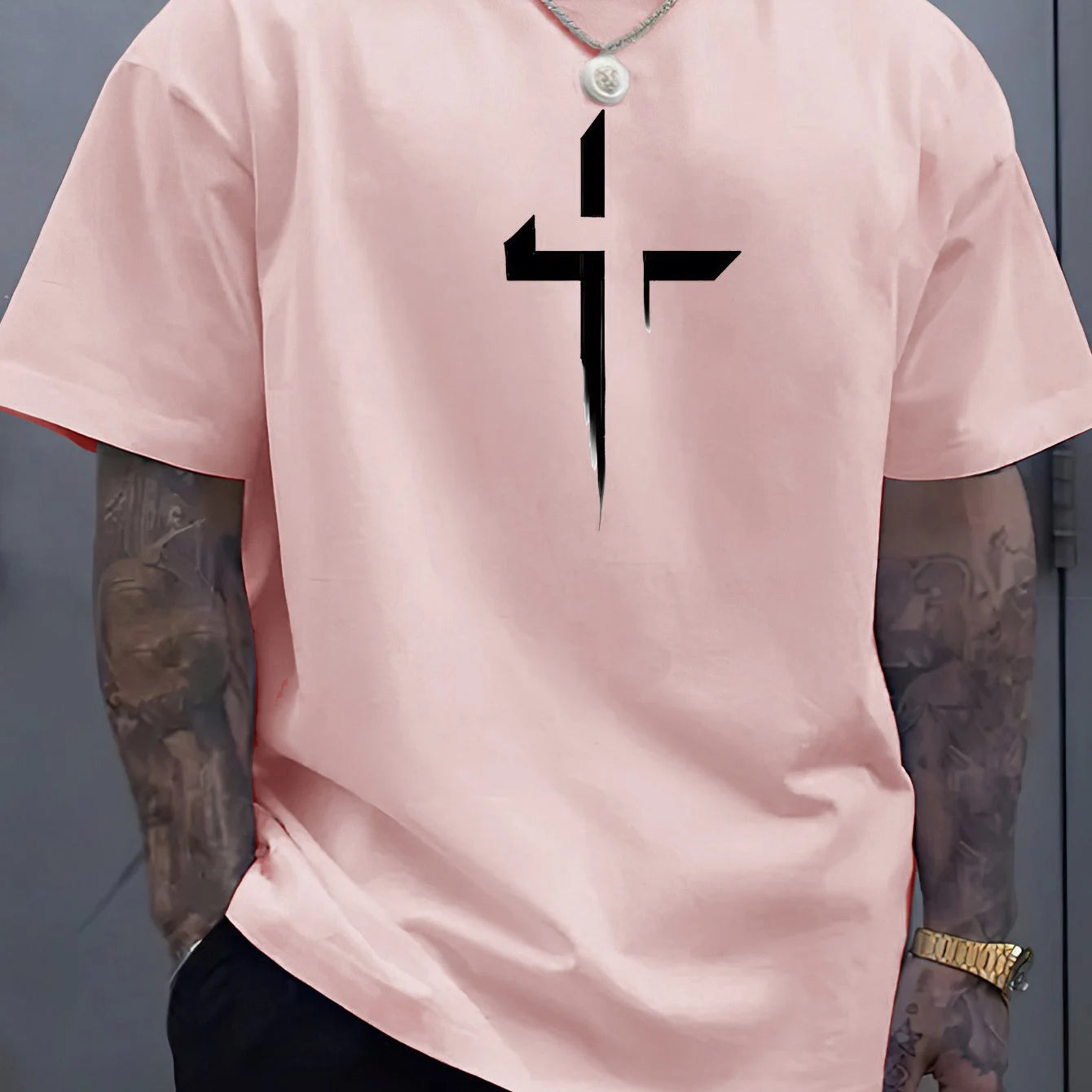 Men’s Summer Casual T-Shirt – 100% Pure Cotton, Plus Size, Creative Cross Prin