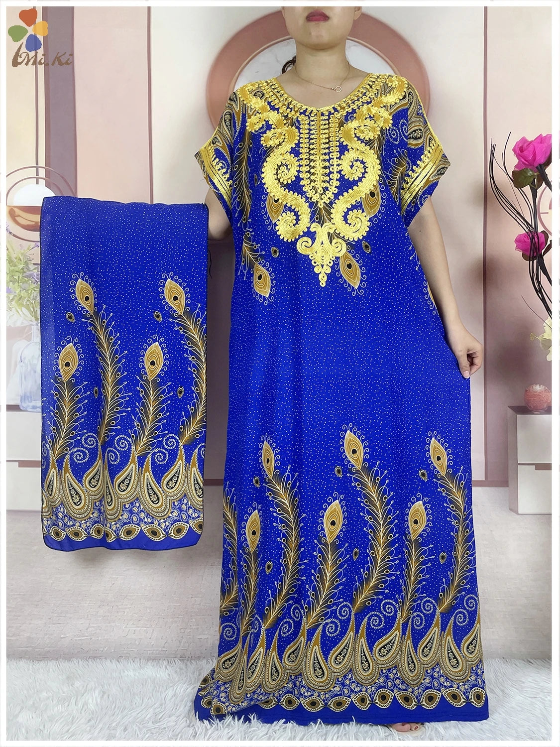 Elegant African Abaya Party Dress – Floral Embroidered Boubou Maxi