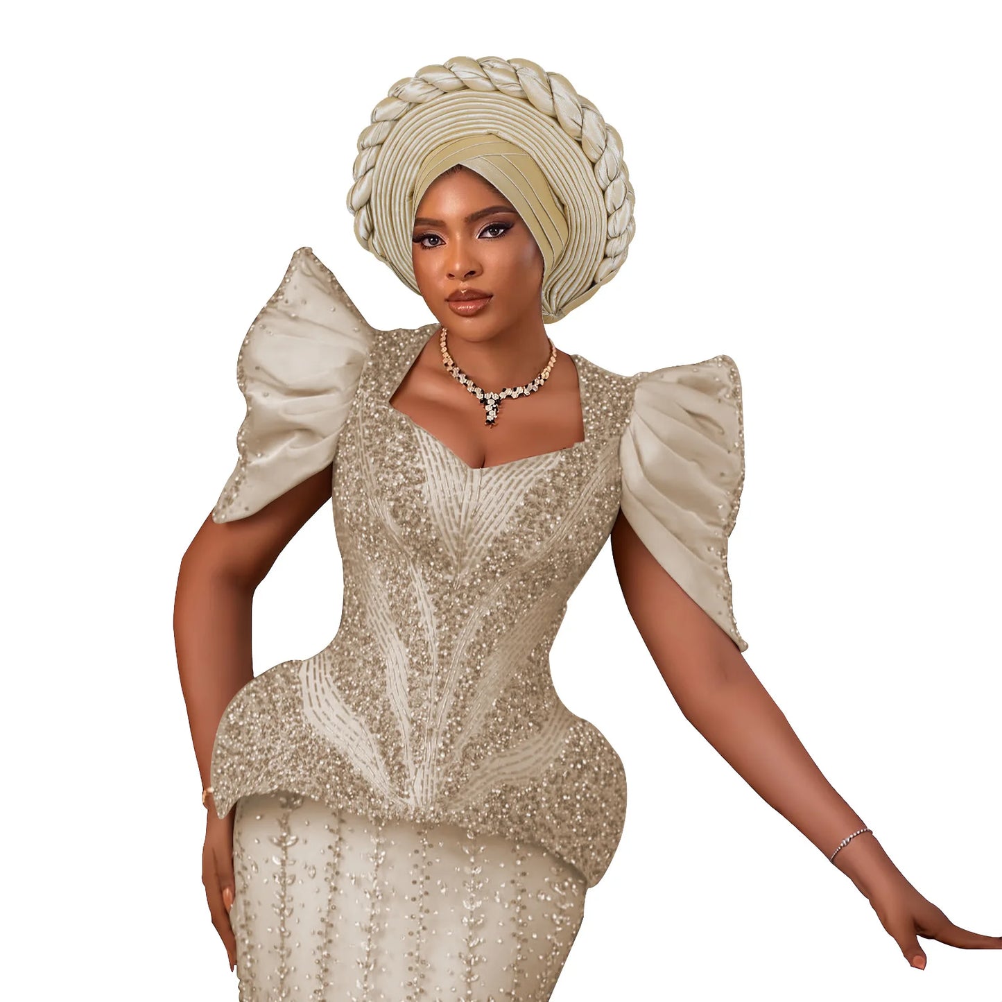 African Auto Gele Headtie – Aso Oke Nigerian Wedding & Party Head Wrap