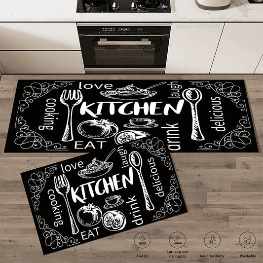Kitchen Cutlery Theme Washable Foot Mat