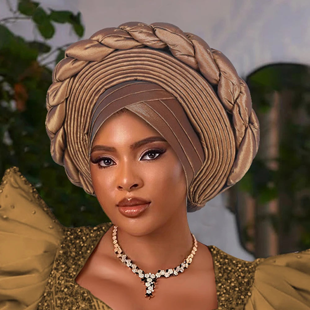 African Auto Gele Headtie – Aso Oke Nigerian Wedding & Party Head Wrap