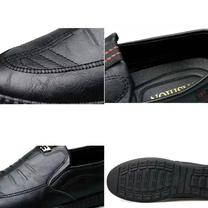 Men’s Leather Breathable Business Loafers – Summer Slip-On Moccasins