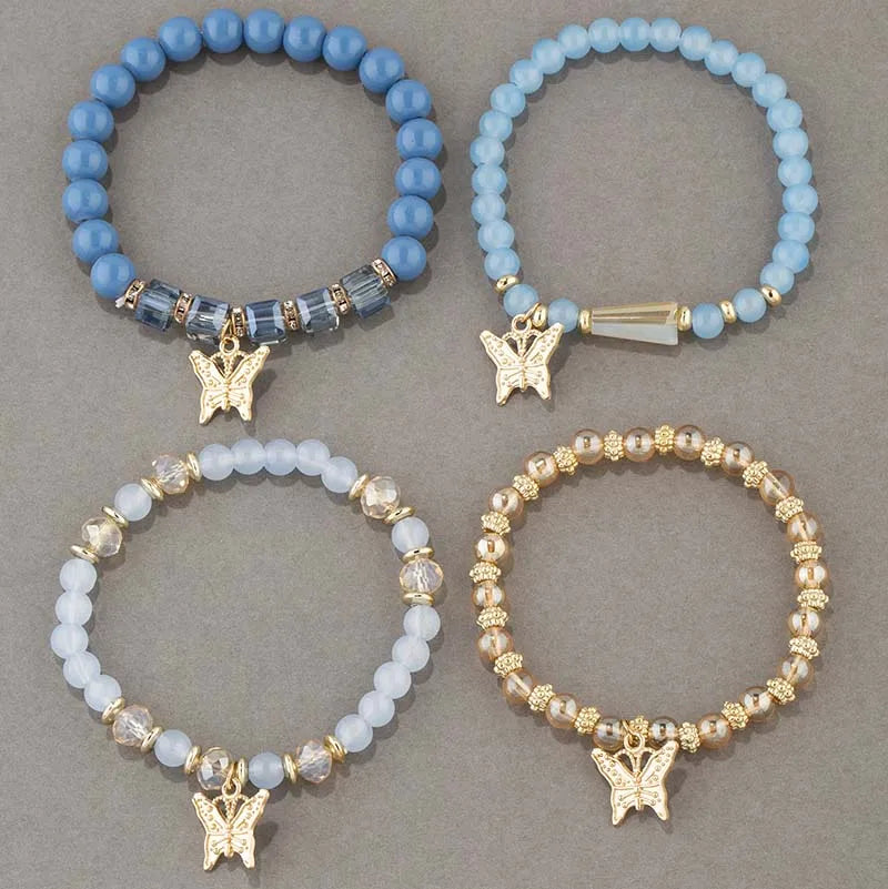 4-Piece Trendy Butterfly Beaded Bracelet Set for Women