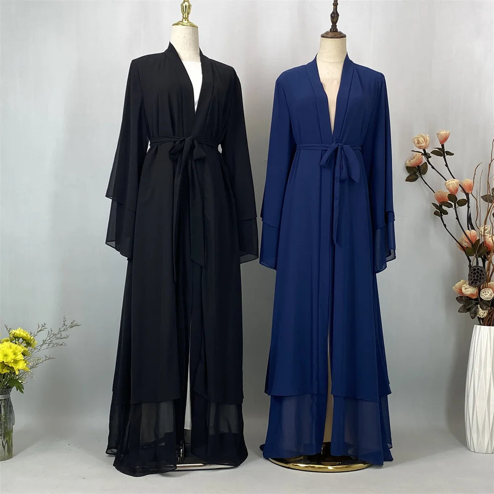 Latest Muslim Abaya – Two-Layer Chiffon Elegant Cardigan Robe for Women