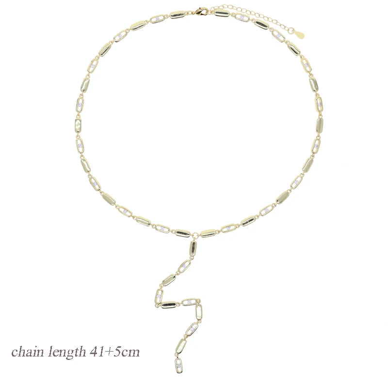 Fashion Special Water Drop Bling Oval CZ Choker Necklace Gold Color Lariat Long Bar Tear Drop Y Shape Long Tassel Women Jewelry
