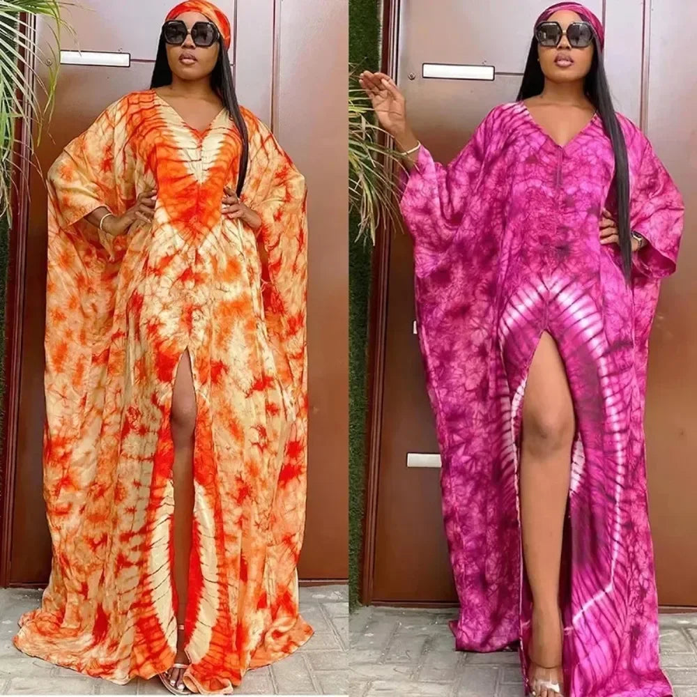 African Retro Long Robe Dress with Headscarf