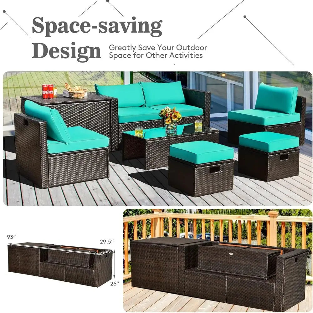 8-Piece Outdoor PE Rattan Patio Furniture Set with Waterproof Cover