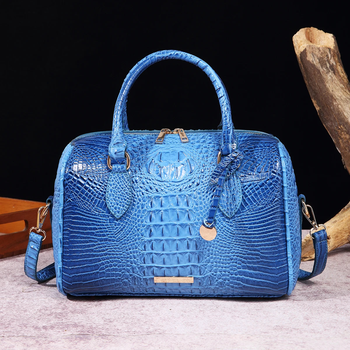The Ombre Crocodile Embossed Boston Handbag