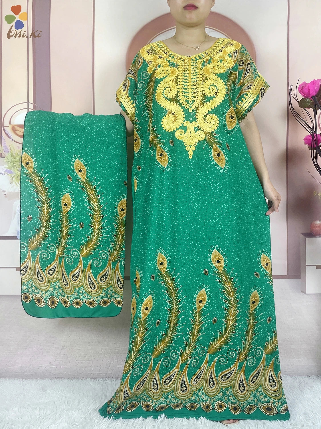 Elegant African Abaya Party Dress – Floral Embroidered Boubou Maxi