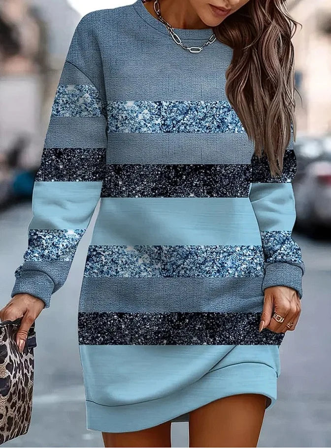 Autumn- Women’s Dress | Long Sleeve Contrast Print Office Dress