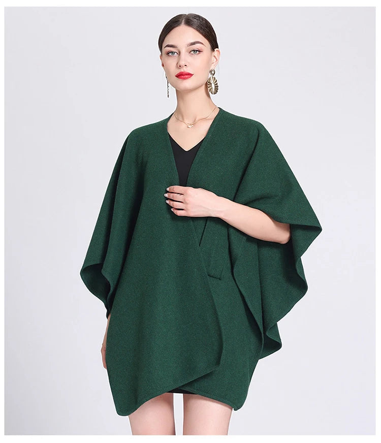 Fashion Side Strap Wool-Blend Poncho Cape – Autumn/Winter Women’s Cardigan Shawl Cloak