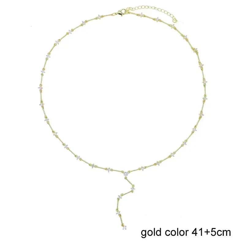 Fashion Special Water Drop Bling Oval CZ Choker Necklace Gold Color Lariat Long Bar Tear Drop Y Shape Long Tassel Women Jewelry