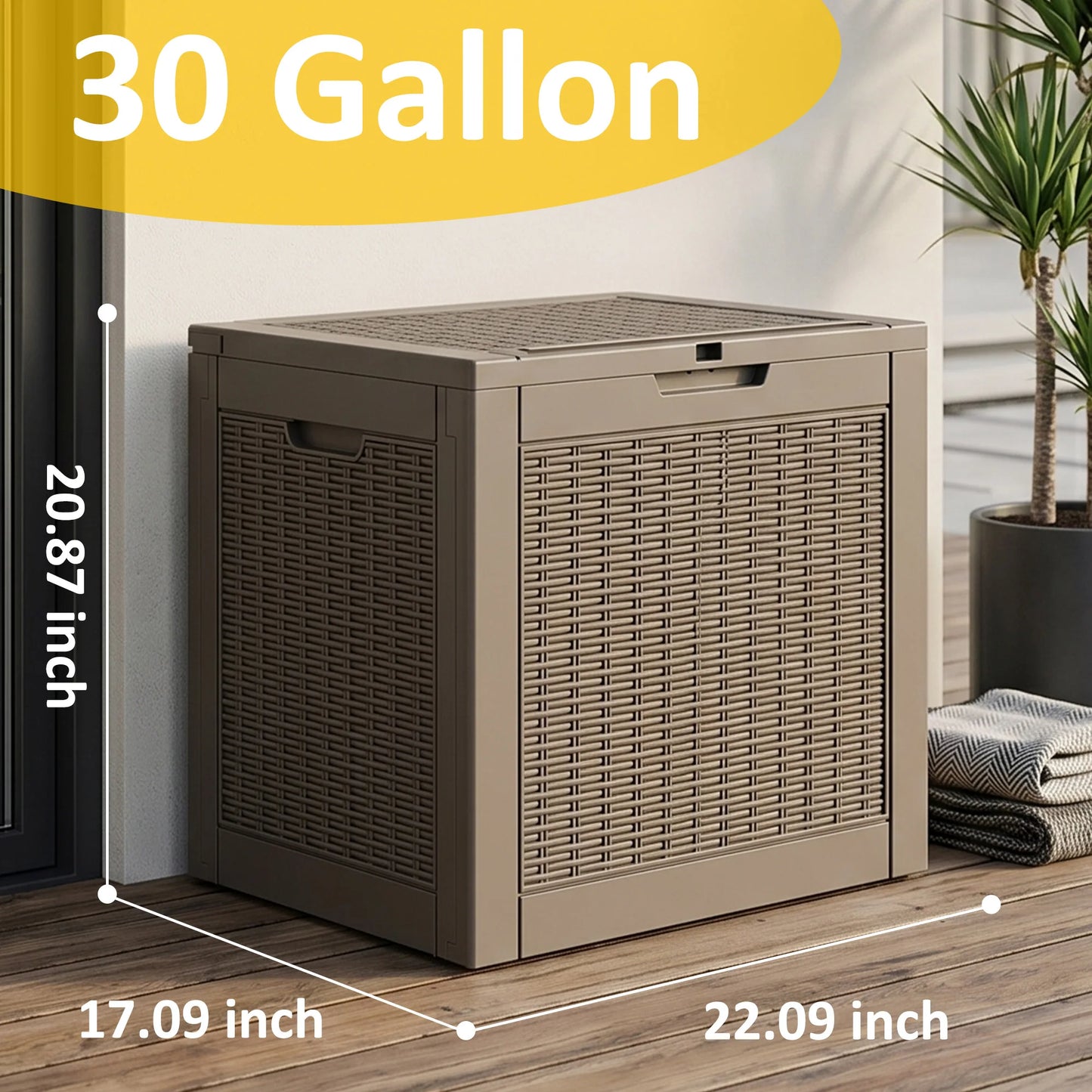 30-Gallon Gray Rattan-Textured Resin Outdoor Deck Storage Box (Weatherproof)