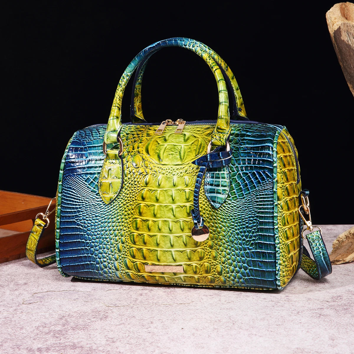 The Ombre Crocodile Embossed Boston Handbag