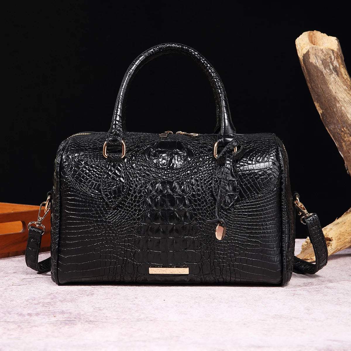 The Ombre Crocodile Embossed Boston Handbag