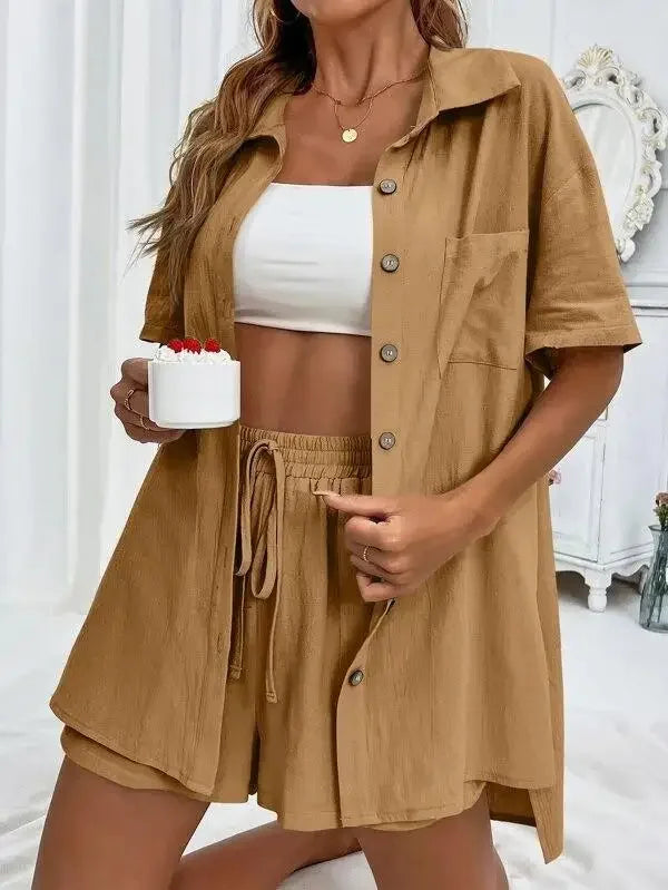 Stay Cool & Stylish This Summer – Women's Cotton Linen Two-Piece Set