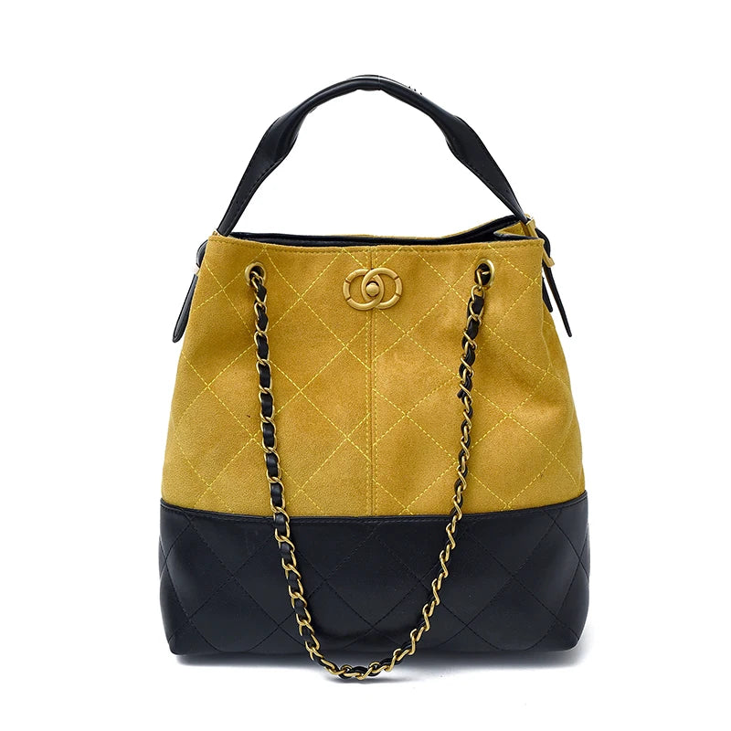 High-End Textured Quilted Chain Satchel Bucket Bag