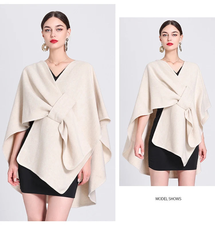 Fashion Side Strap Wool-Blend Poncho Cape – Autumn/Winter Women’s Cardigan Shawl Cloak
