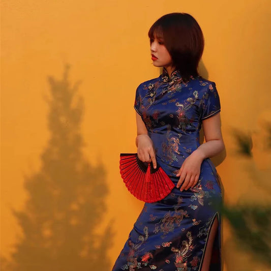 Vintage Dragon & Phoenix Long Dress (4XL–6XL)
