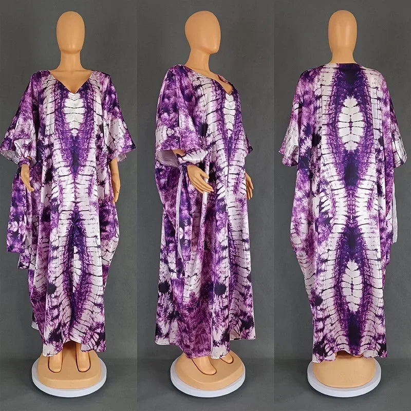 African Retro Long Robe Dress with Headscarf