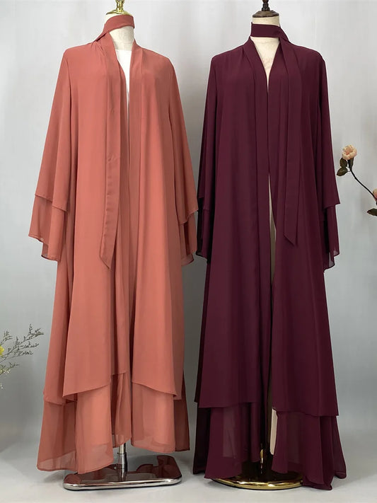 Latest Muslim Abaya – Two-Layer Chiffon Elegant Cardigan Robe for Women