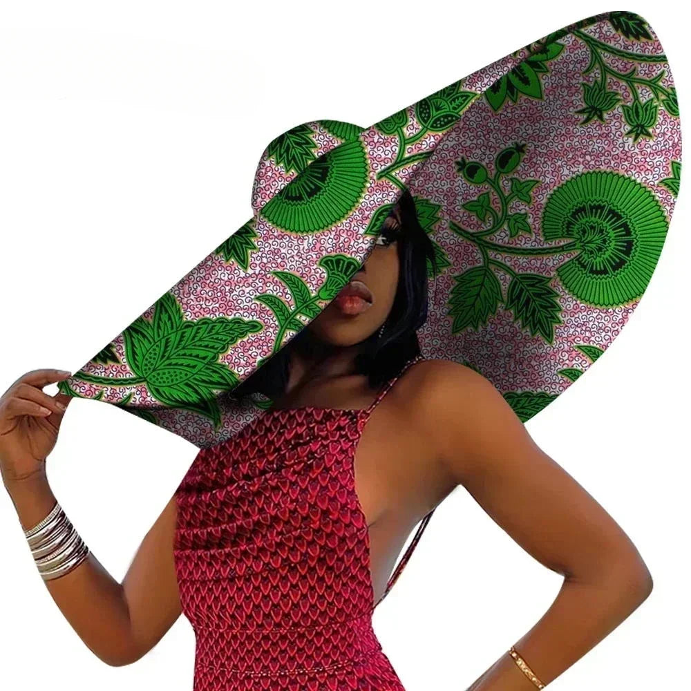 African Women Summer Beach Hat โ Large Brim Ankara Sun Hat