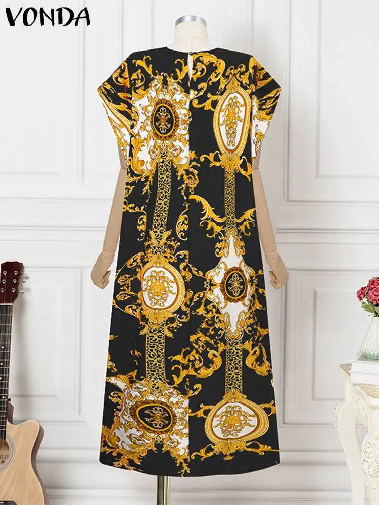 VONDA Plus Size 5XL Elegant Maxi Long Dress