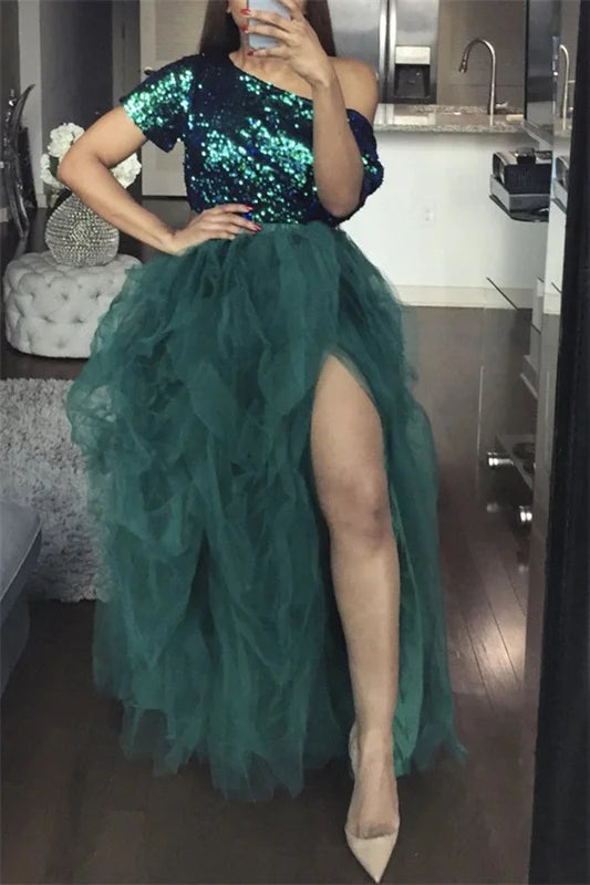 Women’s Tutu Long Skirt – Front Split Layered Tulle Puffy Skirts