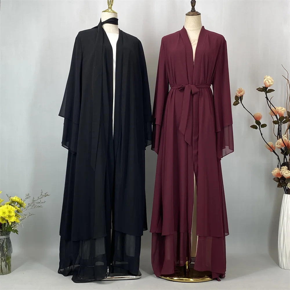 Latest Muslim Abaya – Two-Layer Chiffon Elegant Cardigan Robe for Women