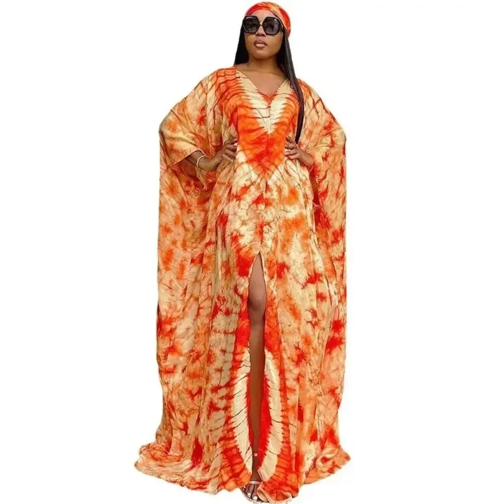 African Retro Long Robe Dress with Headscarf