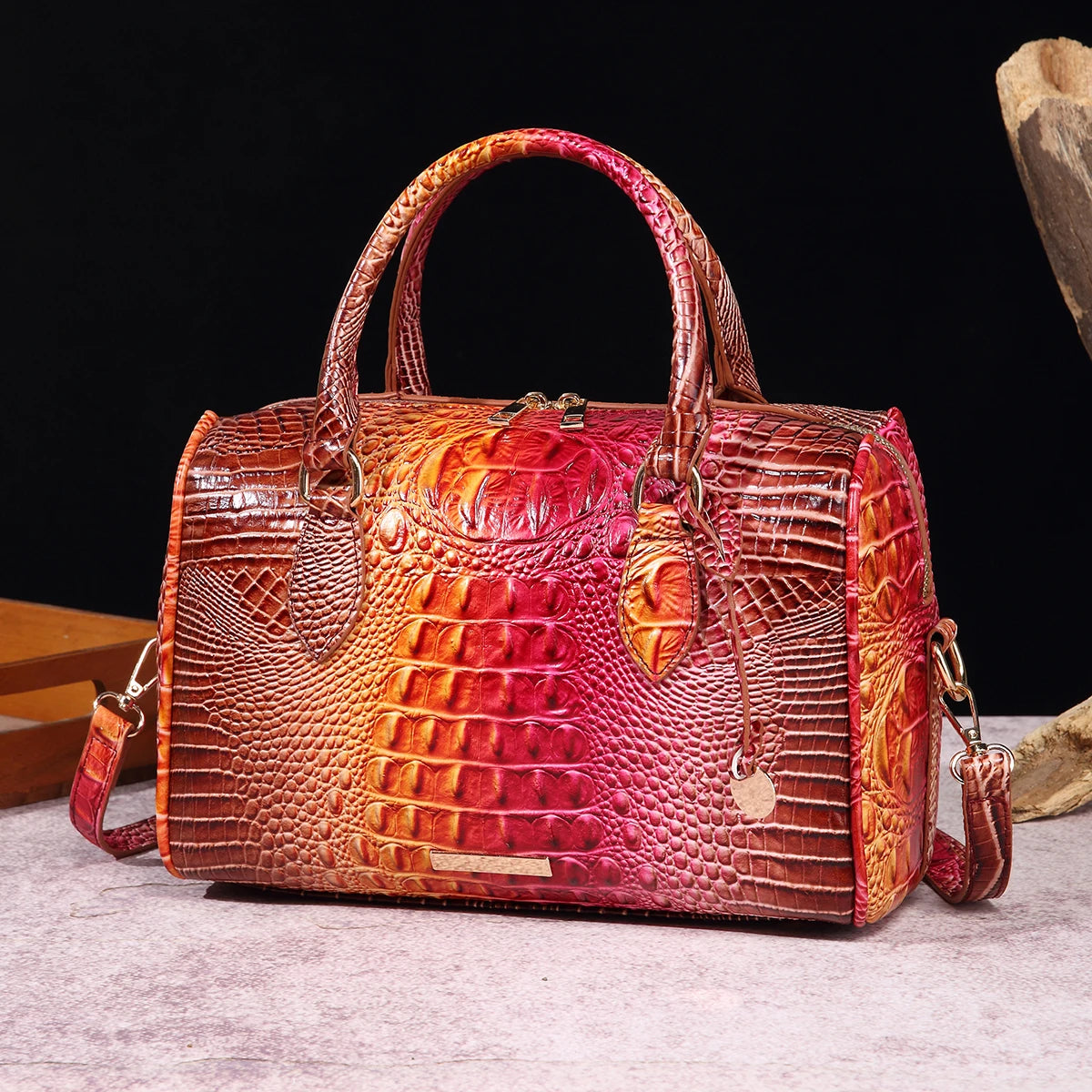 The Ombre Crocodile Embossed Boston Handbag