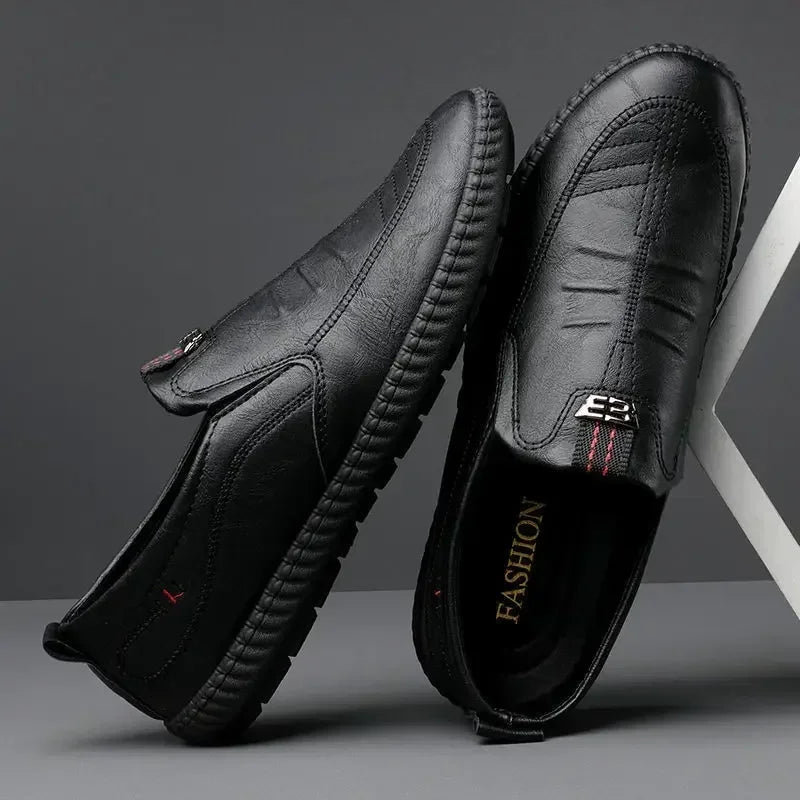 Men’s Leather Breathable Business Loafers – Summer Slip-On Moccasins