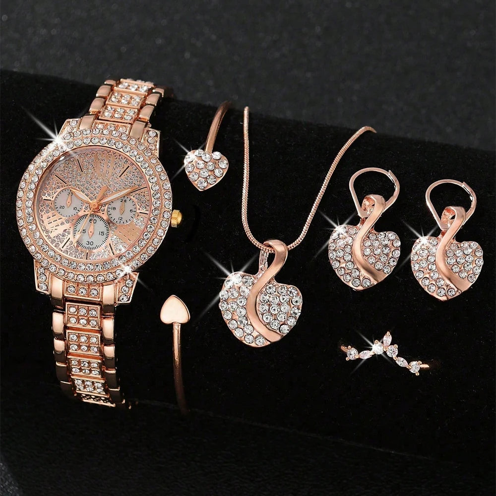Elegant Women's Quartz Watch & Jewelry Gift Set