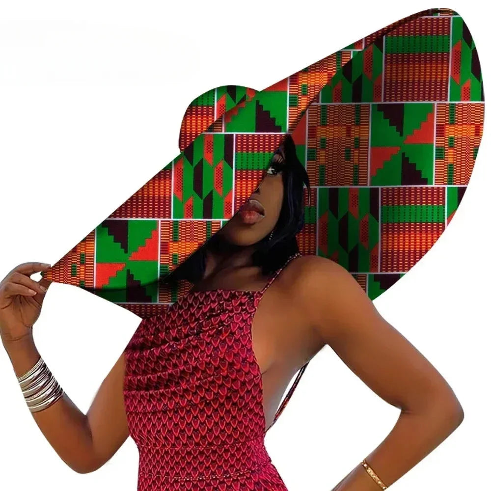 African Women Summer Beach Hat โ Large Brim Ankara Sun Hat