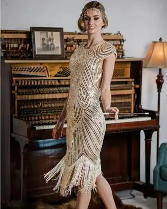 Women's 1920s Vintage Gatsby Long Skirt Flapper Dress