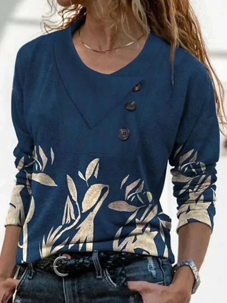 Fashion Geometry Print Long Sleeve T-Shirt for Women