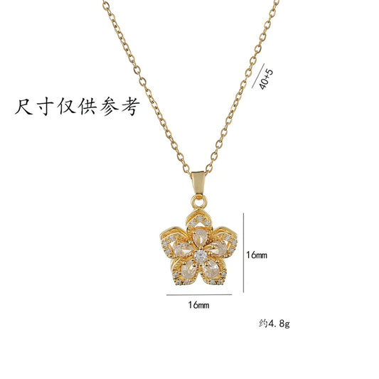 Shiny Zircon Romantic Flower Pendant Necklace for Women