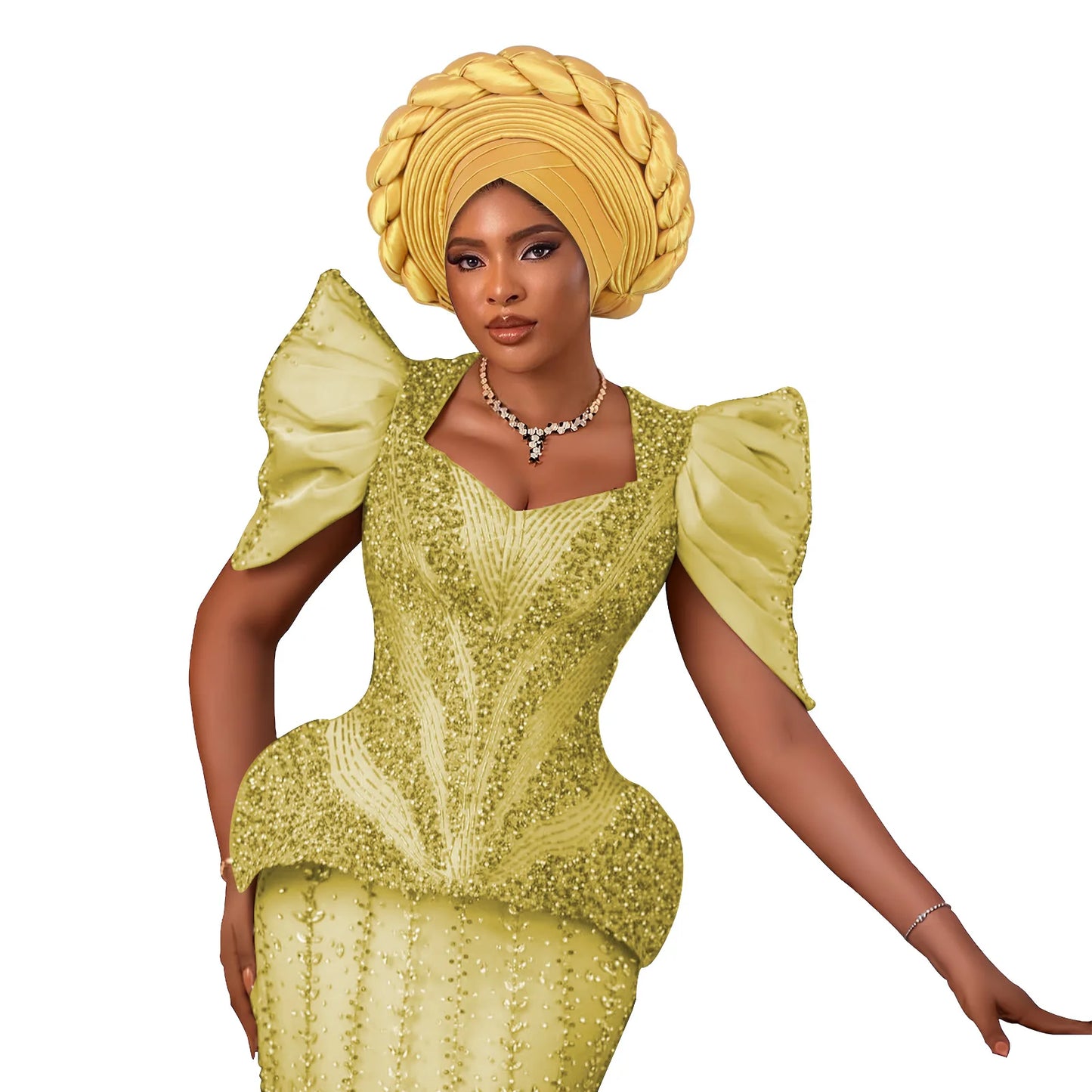 African Auto Gele Headtie – Aso Oke Nigerian Wedding & Party Head Wrap