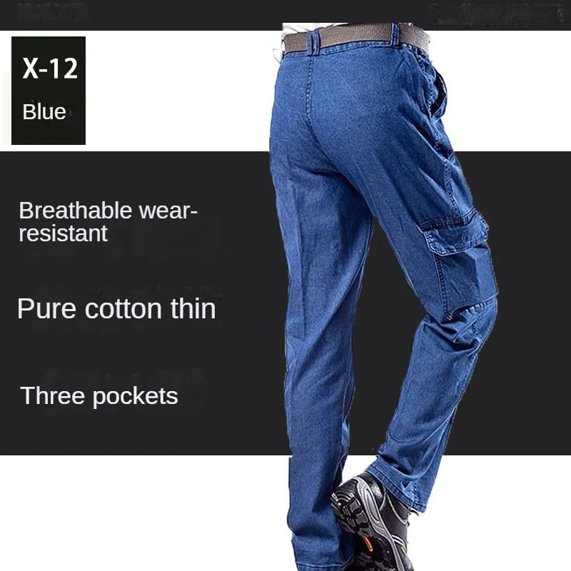 Men's Workwear Overalls Pants – Durable, Thickened Cotton Denim with Multiple Pockets