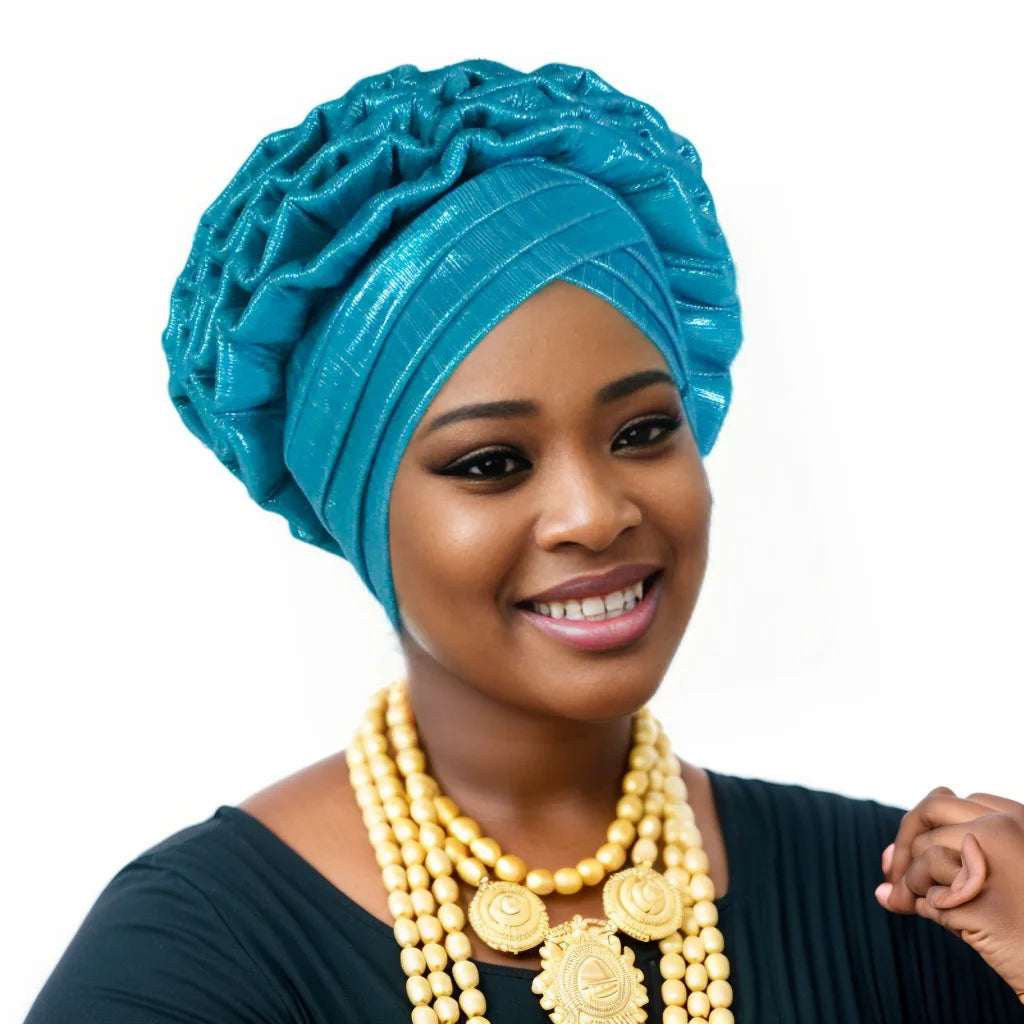 Glitter Ruffled Turban Hijab Bonnet for Women