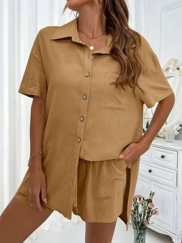 Stay Cool & Stylish This Summer – Women's Cotton Linen Two-Piece Set