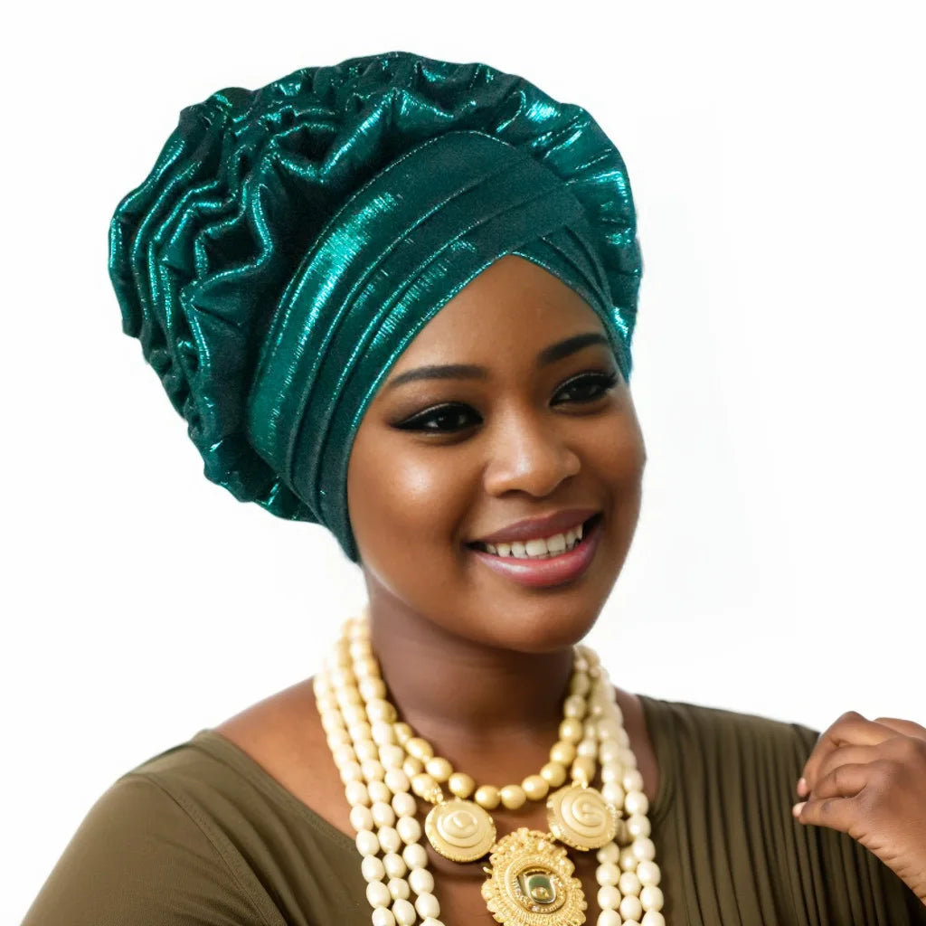 Glitter Ruffled Turban Hijab Bonnet for Women