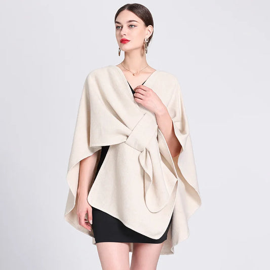 Fashion Side Strap Wool-Blend Poncho Cape – Autumn/Winter Women’s Cardigan Shawl Cloak