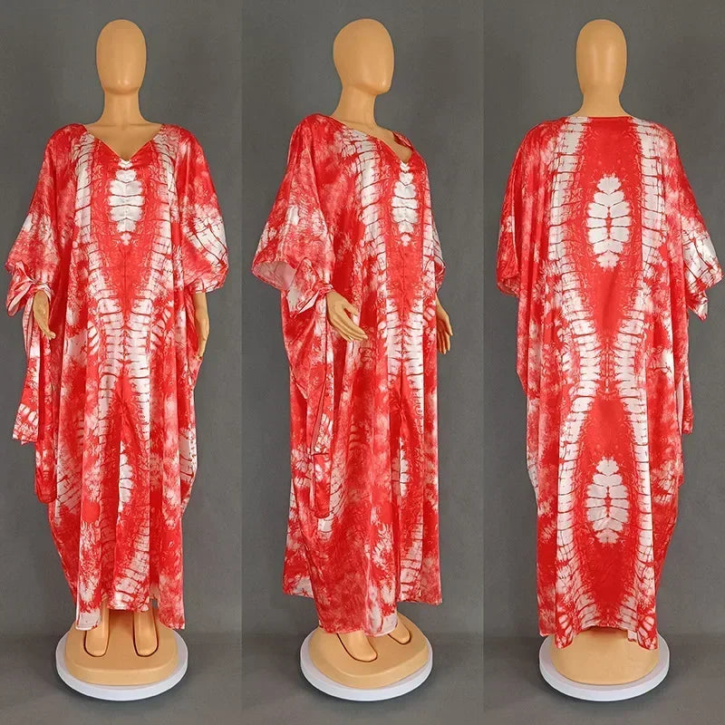 African Retro Long Robe Dress with Headscarf