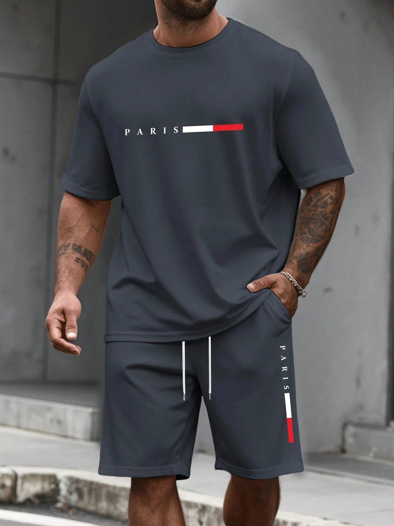 Men’s 2-Piece Tracksuit Set – O-Neck Short Sleeve Shirt & Matching Shorts Running Suit