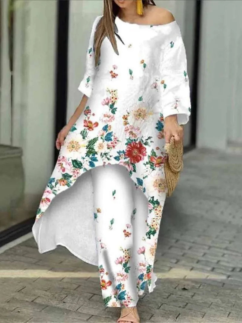 Women’s Two-Piece Pant Set – Floral Print, Casual & Comfortable