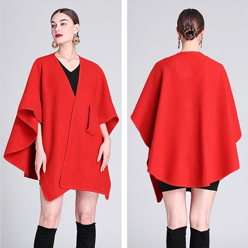 Fashion Side Strap Wool-Blend Poncho Cape – Autumn/Winter Women’s Cardigan Shawl Cloak