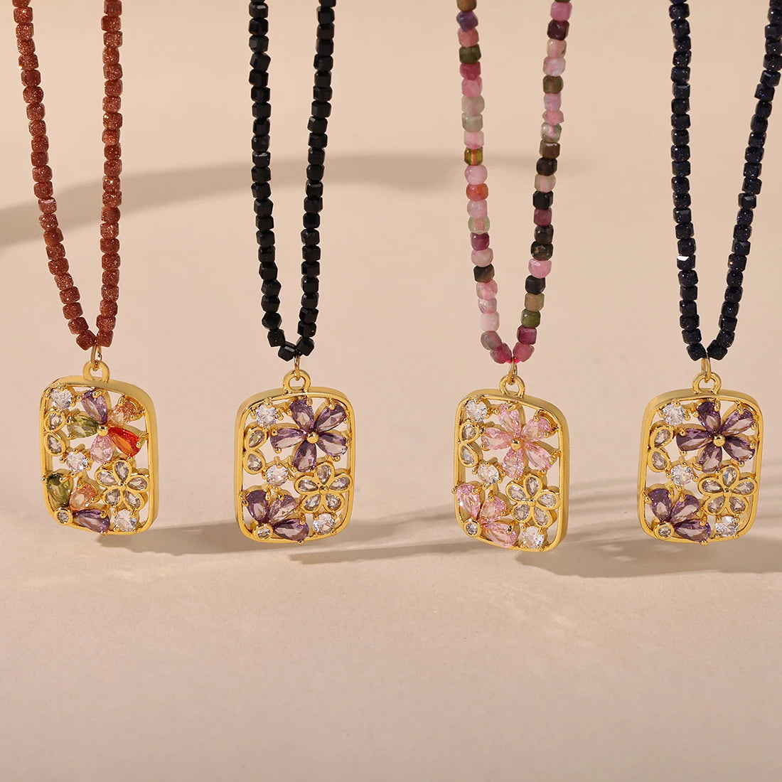 Elegant Colorful Nature Stone Flower Necklace