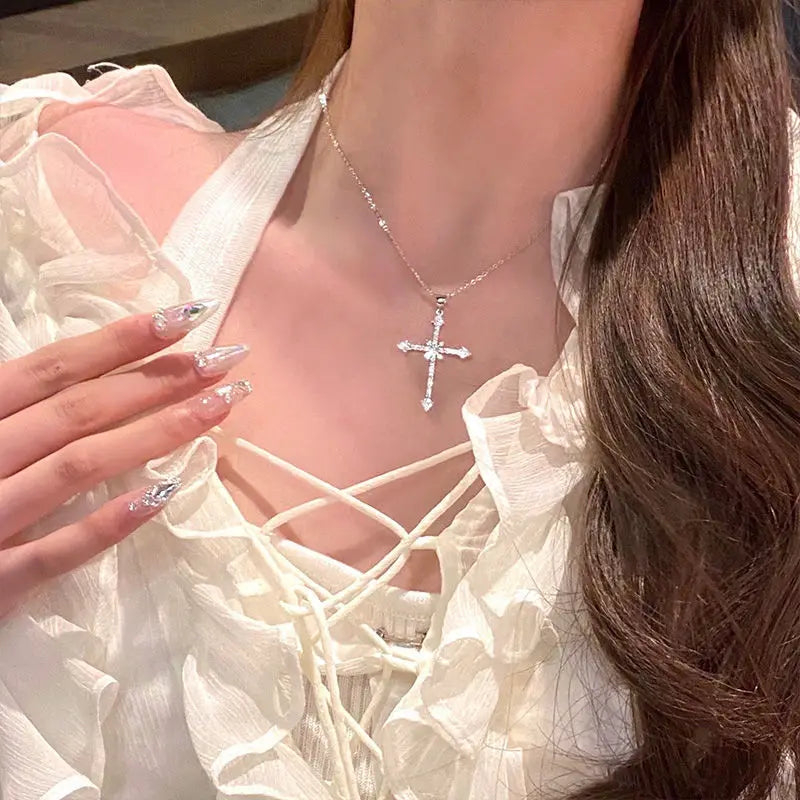 Silver Color Cross Pendant Necklace