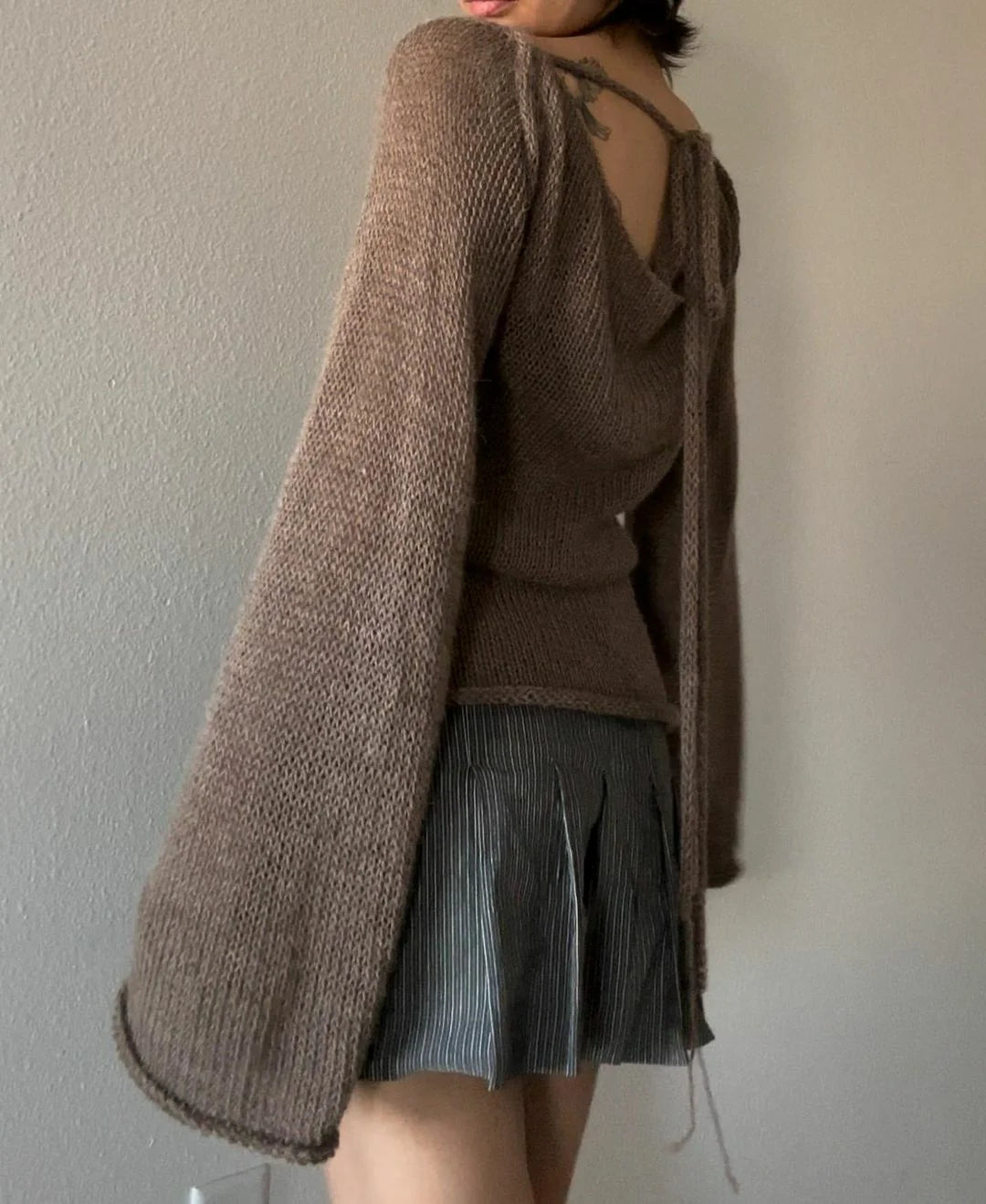 Fashion Women's Tie-Back Sweater – Y2K-Inspired Knit Pullover